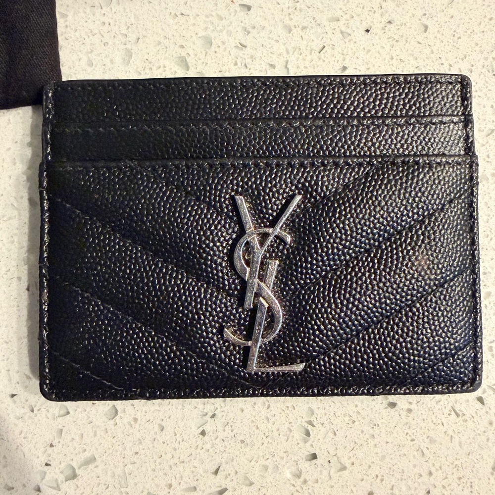 Saint Laurent Black Card Holder with Silver Logo